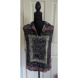Wayf Sheer Abstract Button Blouse Sleeveless Top Lightweight Women's Sz Sm